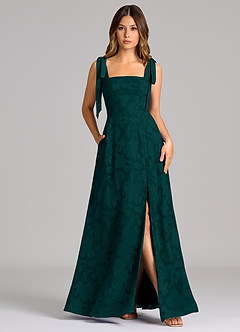 Azazie Debra Brudepigekjoler En streg med lommer Blomsterudbrændthed Gulv-længde Kjole image1