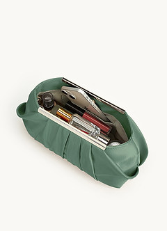 front Matching Color Matte Satin Pleated Clutch