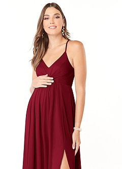 Azazie Annabelle vestidos de dama de honor de maternidad Vestido de Corte En A Cuello en V plisado Hasta el suelo Malla image6