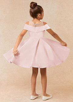 Azazie Shirin Flower Girl Dresses Blushing Pink A-Line Off the Shoulder Matte Satin Dress image3