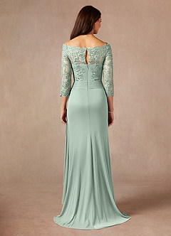 Azazie Rhonda Mother of the Bride Dresses Agave Mermaid Off the Shoulder Mesh Dress image2