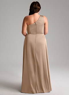Azazie Brooke Bridesmaid Dresses Taupe A-Line One Shoulder Stretch Satin Dress image9