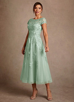 Azazie Jolanda Suknie dla Matki Panny Młodej Linia A Koronka Sznurówka Długość herbaty Sukienka image4