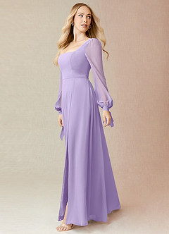 Azazie Leonia Robes de demoiselle d'honneur Robe Trapèze en Mousseline de soie Manche longue Lilas image4