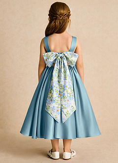 Azazie Doodlebug Flower Girl Dresses Moody Blue A-Line Bow Matte Satin Dress image1