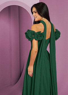 Barbie ♥ Azazie Jurken voor bruidsmeisjes Converteerbaar Jurk van Chiffon met A-Lijn Off the Shoulder Donkergroen image7