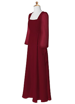 Azazie Leonia Junior Burgundy A-Line with Pockets Chiffon Dress image9