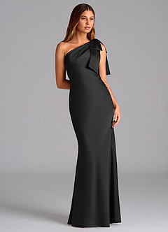 Azazie Yuanna Bridesmaid Dresses Black Mermaid One Shoulder Stretch Satin Dress image5