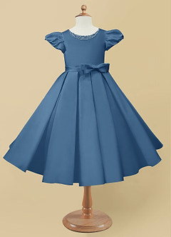 Azazie Jewel Flower Girl Dresses Twilight Ball-Gown Pleated Matte Satin Dress image4