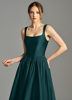 Azazie Verina Bridesmaid Dresses Pine A-Line Pleated Stretch Satin Dress image2