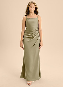 Azazie Renna Junior A-Linie Plissee Stretch-Satin Kleid Moosgrün image6