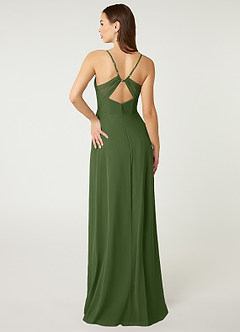 Azazie Minie Bridesmaid Dresses Olive A-Line Bow Chiffon Dress image2