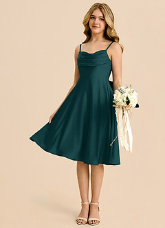 Azazie Bear Junior Jurk van Stretch Satijn met A-Lijn Sweetheart Halslijn Pijnboom image4