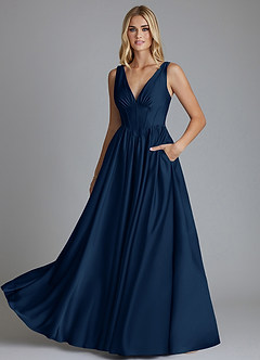 Azazie Delmie Brautjungfernkleider A-Linie Korsett Stretch-Satin Kleid Dunkelmarine image6