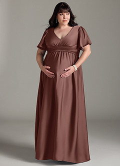 Azazie Verna Gravid brudtärna klänningar Klänning A-Line Ruched Golvlängd Stretch Satin image13