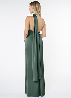 Azazie Kaylani Bridesmaid Dresses Sea Moss Mermaid High Neck Stretch Satin Dress image2