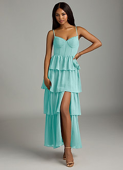 Azazie Kaiden Bridesmaid Dresses Aqua A-Line Sweetheart Neckline Chiffon Dress image1