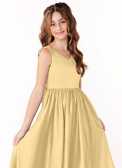 Azazie Hathaway Junior Butter A-Line Bow Stretch Satin Dress image5