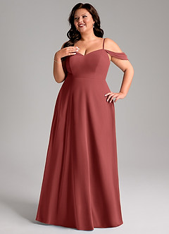 Azazie Marley Robes de demoiselle d'honneur Robe Trapèze Convertible en Mousseline de soie Épaules dénudées Terracotta image14