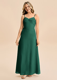 Azazie Jordyn Junior A라인 스윗하트 네크라인 쉬폰 플로어 길이 주니어 신부 들러리 드레스 image4