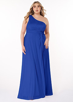 Azazie Brooke Bridesmaid Dresses Royal Blue A-Line One Shoulder Mesh Dress image6