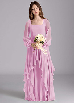 Azazie Clara Junior Candy Pink A-Line Blouson Chiffon Dress image7