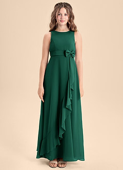 Azazie Lilenne Junior Emerald A-Line Bow Chiffon Dress image5