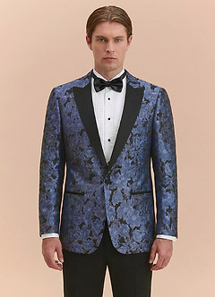 front Samuel Blu Polveroso Giacca da smoking con revers a lancia in jacquard floreale