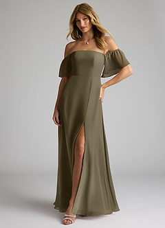 Azazie Sue Brautjungfernkleider Wandelbar Eine Linie Schulterfrei Chiffon Kleid Weidengrün image4