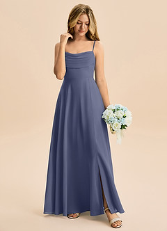 Azazie Bear Junior Jurk van Chiffon met A-Lijn Geplooid Stormachtig image3