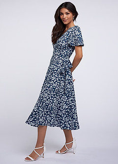 Express Yourself Navy Blue Floral Print Wrap Dress image4