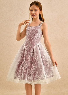 Azazie Cubbie Girls Formal Flower Girl Dresses Desert Rose A-Line Lace Dress image3
