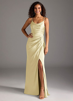 Azazie Deandra Bridesmaid Dresses Lemon Sorbet Mermaid Pleated Stretch Satin Dress image6