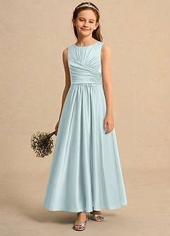 Azazie Ducky Girls Formal Flower Girl Dresses Mist A-Line Pleated Stretch Satin Dress image4
