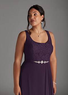 Azazie Ainsling Mother of the Bride Dresses Plum A-Line Square Neckline Lace Chiffon Dress image13