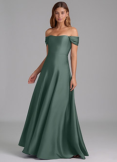 Azazie Seriana Morsiusneito Mekot A-linja Olkapään ulkopuolella Joustava satiini Lattian pituus Pukeutua image3