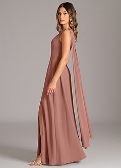 Azazie Tella Abiti da Damigella Abito A-Line in Chiffon Monospalla Cedro Rosa image4