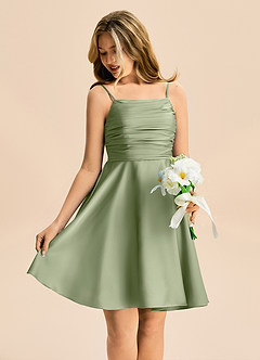 Azazie Miko Junior Pistachio A-Line Pleated Stretch Satin Dress image4