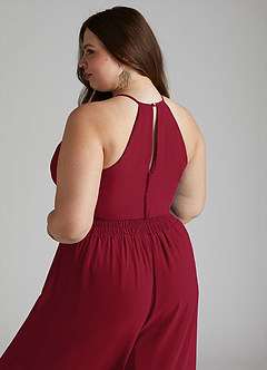 Azazie Kenzi Bridesmaid Dresses Burgundy Pleated Chiffon Jumpsuit image10