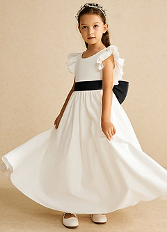 Azazie Aero Flower Girl Dresses Ivory Black A-Line Pleated Cotton Dress image2
