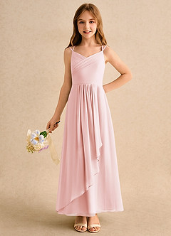 Azazie Zaida Junior Formal Sukienki dla dziewczynek sypiących kwiaty Linia A Pofałdowany Szyfon Długość kostki Sukienka image3