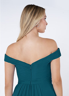 Azazie Audrianna Bridesmaid Dresses Ink Blue A-Line Off-The-Shoulder Gathered Chiffon Convertible Dress image6
