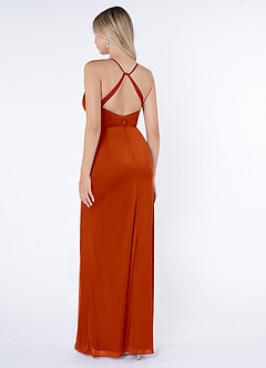 Azazie Kalea Final Sale Paprika Mermaid Pleated Mesh Dress image4