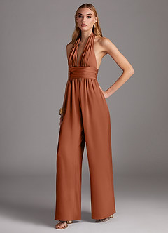 Azazie Oli Final Sale Cedar Rose Pleated Stretch Satin Jumpsuit image1