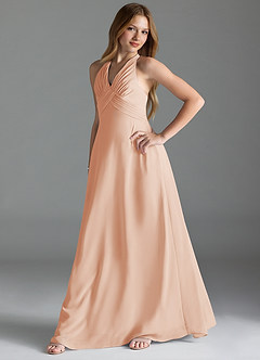 Azazie Tessie Junior A-Linie Plissee Chiffon Kleid Englisches Rosa image3