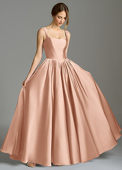 Azazie Verina Bridesmaid Dresses Rose Gold A-Line Pleated Stretch Satin Dress image5