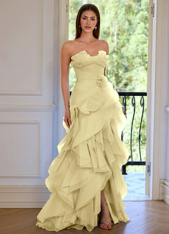 Aurelia Yellow Floral Sweetheart Neckline A-line Ruffle Asymmetrical Prom Dress image6
