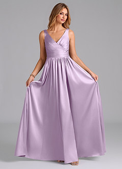 Azazie Keyla Final Sale Frosted Lilac A-Line Pleated Stretch Satin Dress image4