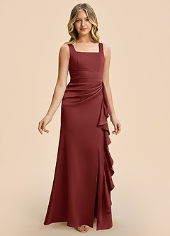 Azazie Adrienne Junior Robe Fourreau en Satin extensible Plissé Terracotta image6