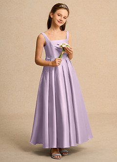 Azazie Mochi Girls Formal Flower Girl Dresses Frosted Lilac Ball-Gown Pleated Matte Satin Dress image4